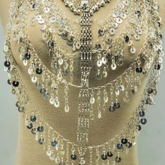 Multilayers Gypsy Nomadic Oversized Bib Necklace, Tribal Kuchi Necklace - Picture 5 of 8